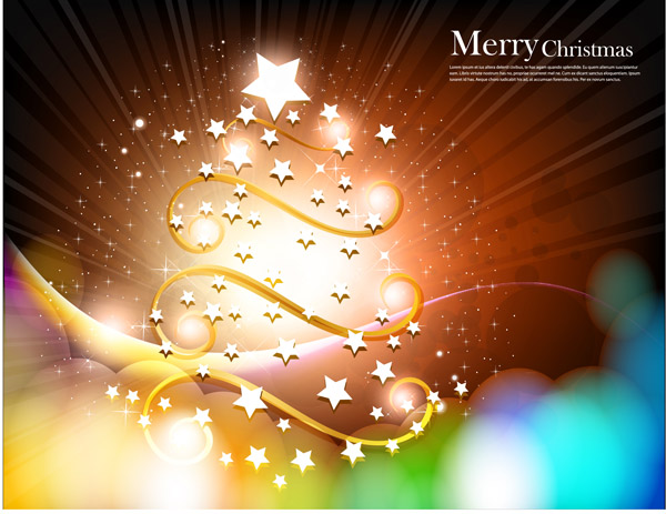 free vector Christmas tree with star vector fantasy background
